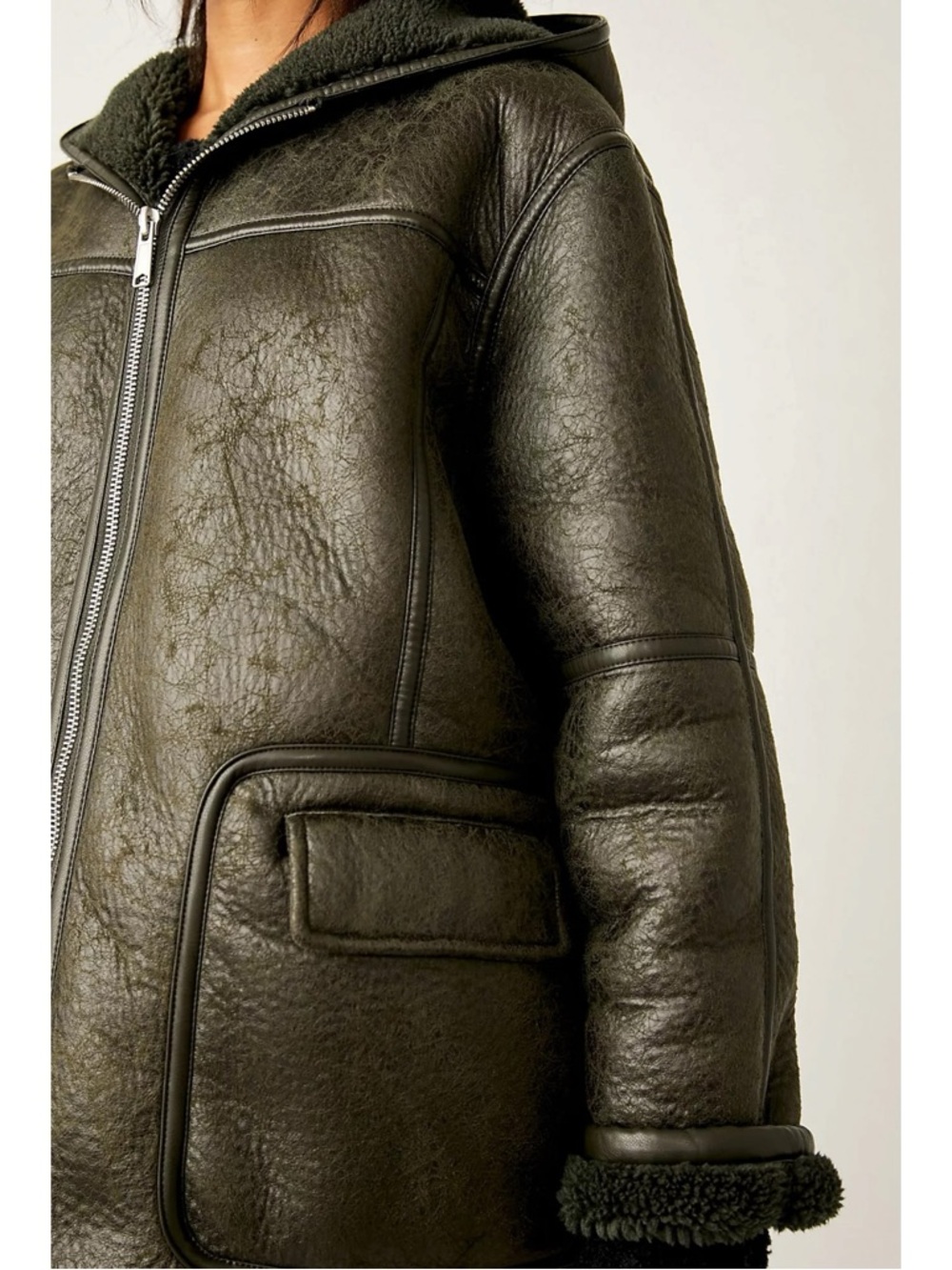 Free People Oversized Sherpa Hoodie Miller Vegan Chunky Jacket Coat Size Large - Picture 13 of 16
